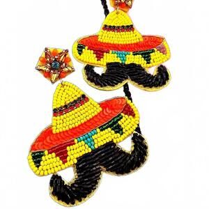 NEW SOPHIA COLLECTION women's sombrero & mustache beaded earrings in multicolor